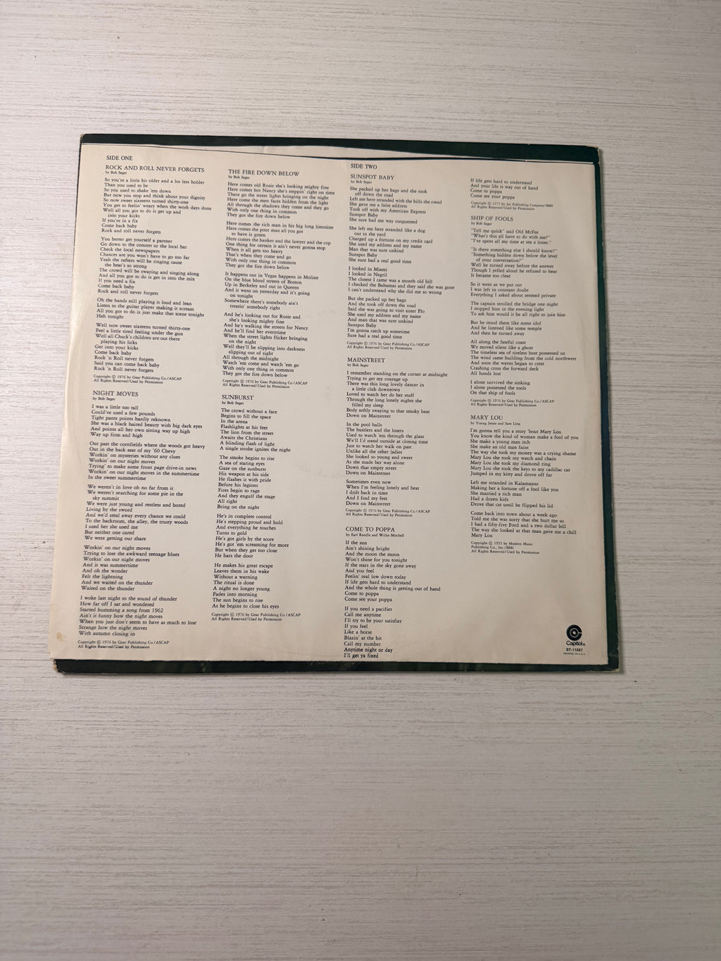 Bob Seger & The Silver Bullet Band – Night Moves (Original Capitol ST-11557)