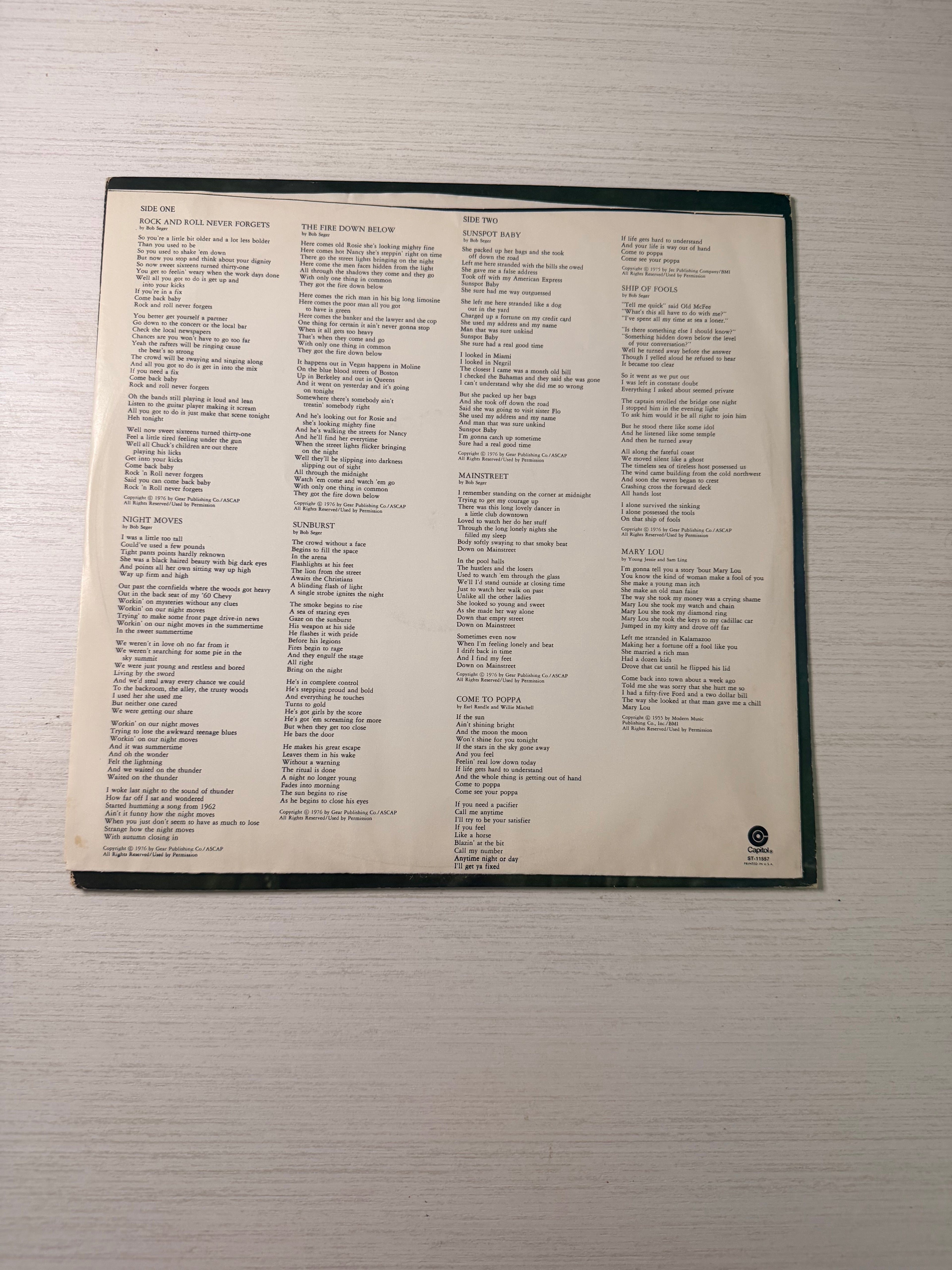 Bob Seger & The Silver Bullet Band – Night Moves (Original Capitol ST-11557)